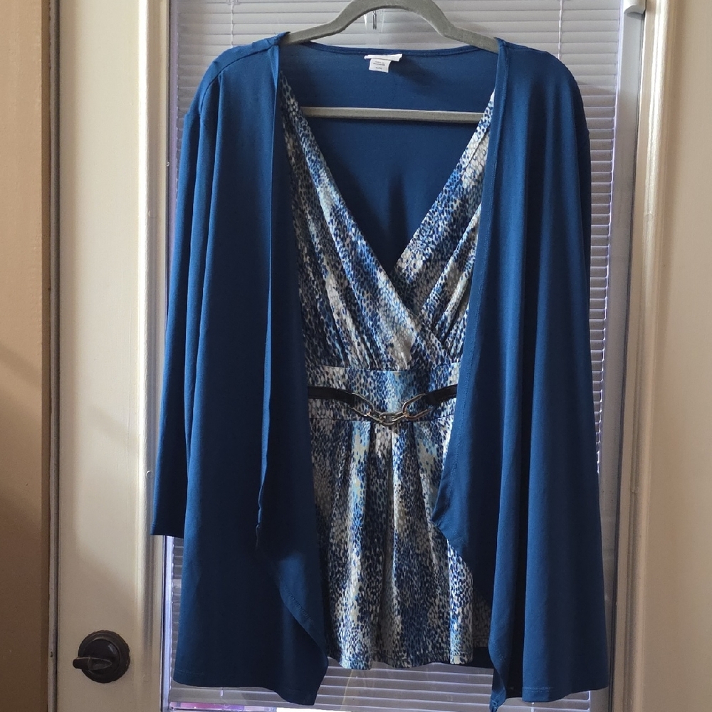 Blue and Snake Print Dress with Cardigan